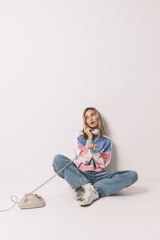 HI&BYE Cotton fleece color block sweatshirt blue