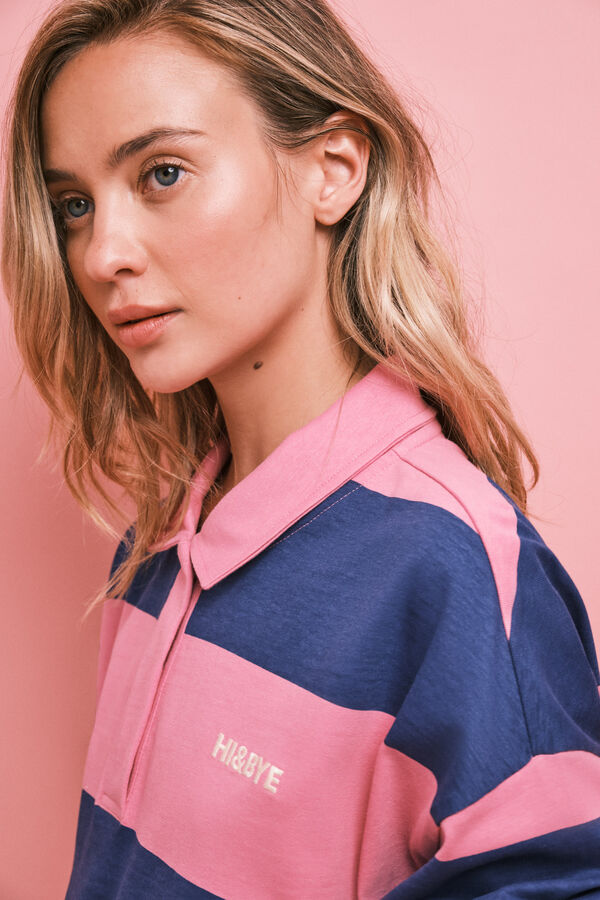 HI&BYE Roze-ljubičasti polo duks na pruge Print