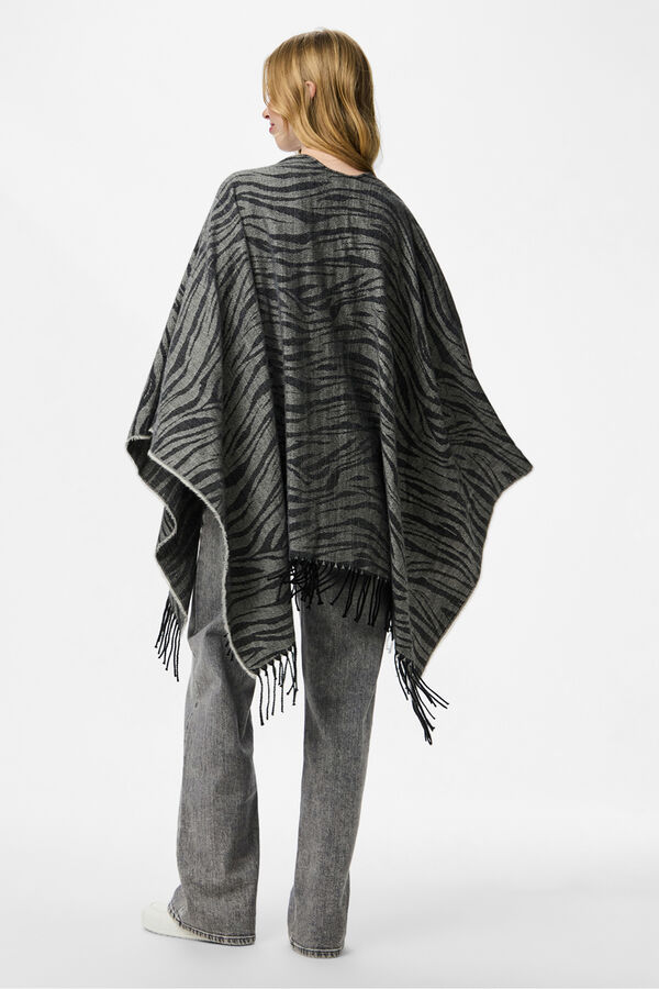 Pieces Casual Poncho mit Zebra-Animal-Print und Fransen Grau