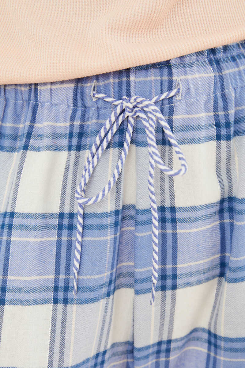 Womensecret Long blue checked 100% cotton flannel pyjama bottoms printed