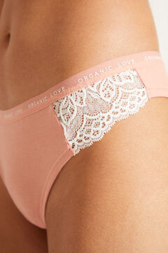 Womensecret Organic cotton Brazilian panty with lace trim  red