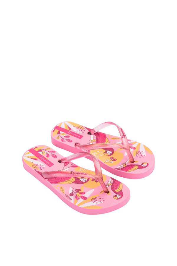 Ipanema Chinelos infantis estampado papagaios tropicais rosa