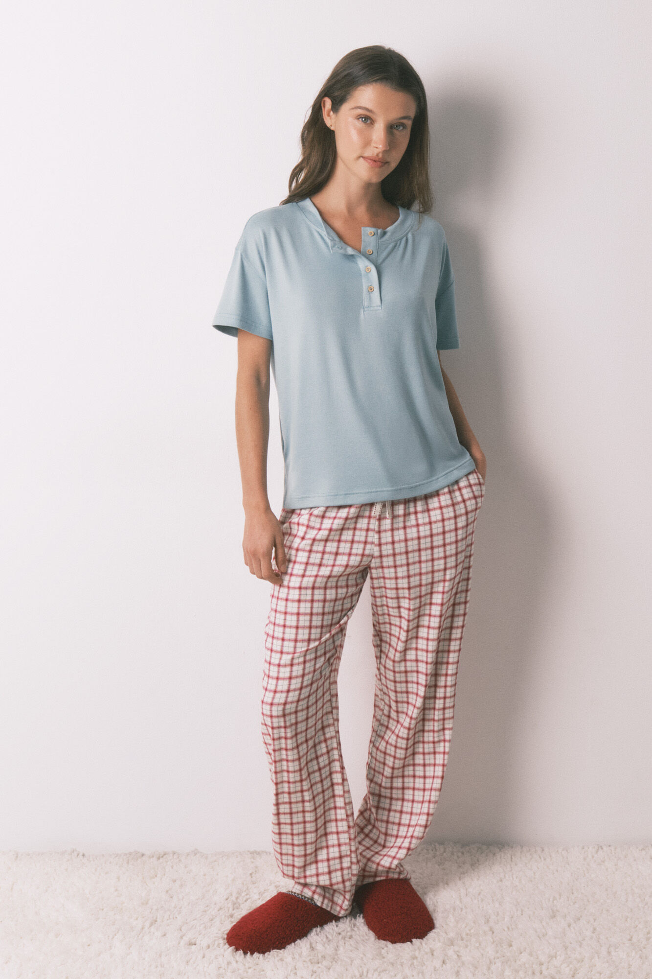 Women'secret Blue suede short sleeve jersey-knit T-shirt