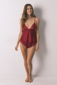 Women'secret Conjunto de lingerie vermelho de cetim e renda