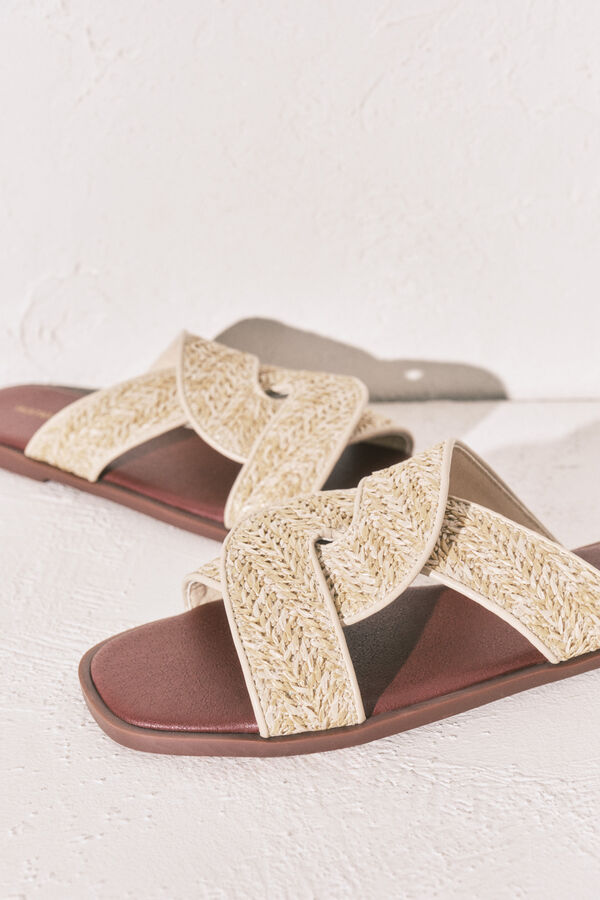 Women'secret Sandales en raphia grenat et sable imprim&eacute;