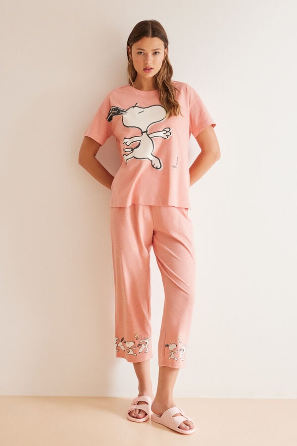 Womensecret Pijama Capri 100% algodão rosa Snoopy rosa