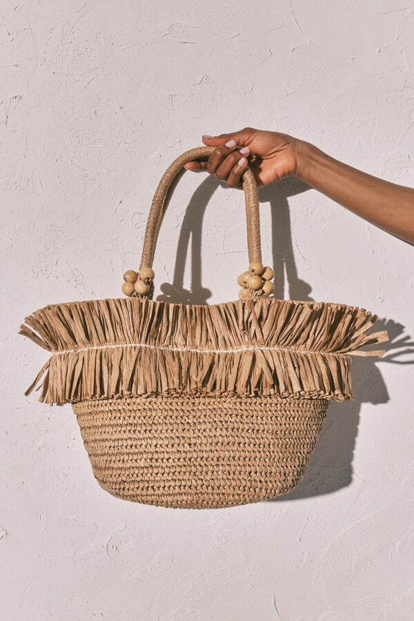 Women'secret Natural raffia medium basket bag nude