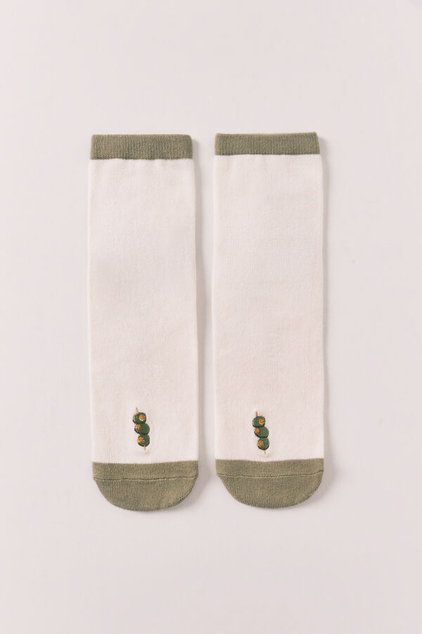 Women'secret Olive embroidered short socks green