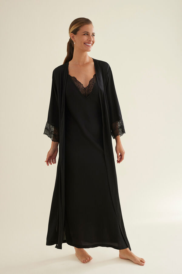 Promise Bata lencera kimono larga sat&eacute;n negro