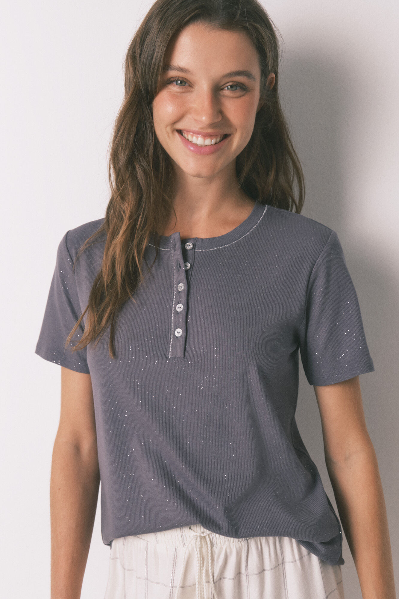 Women'secret Short sleeve glossy grey viscose T-shirt