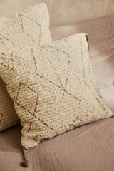 Calma House Capa de almofada quadrada em algod&atilde;o flamejado com motivo &eacute;tnico em tom pedra. cinzento