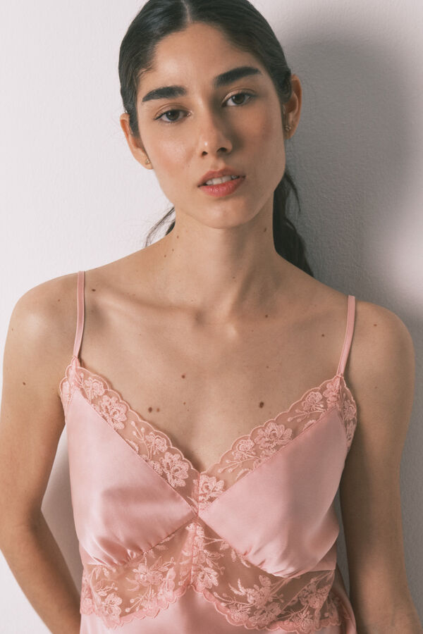 Women'secret Pink satin and lace midi nightgown pink