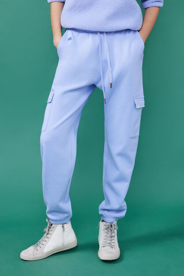 Womensecret Pantalon jogging cargo molleton bleu clair rose