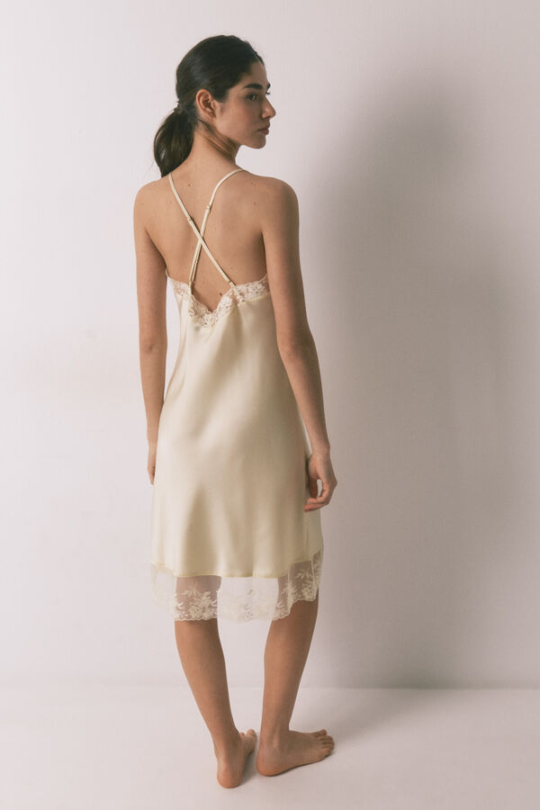 Women'secret Yellow satin and lace short nightgown yellow