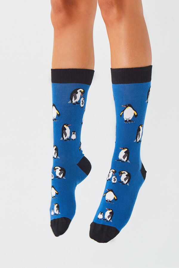 Womensecret Long blue socks in organic cotton bleu