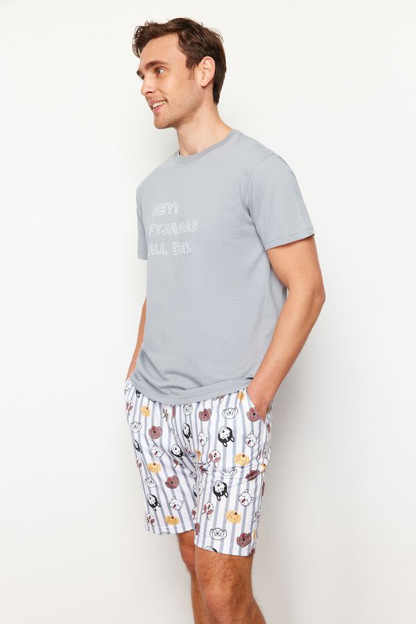Trendyol Striped and animal print short pyjamas grey