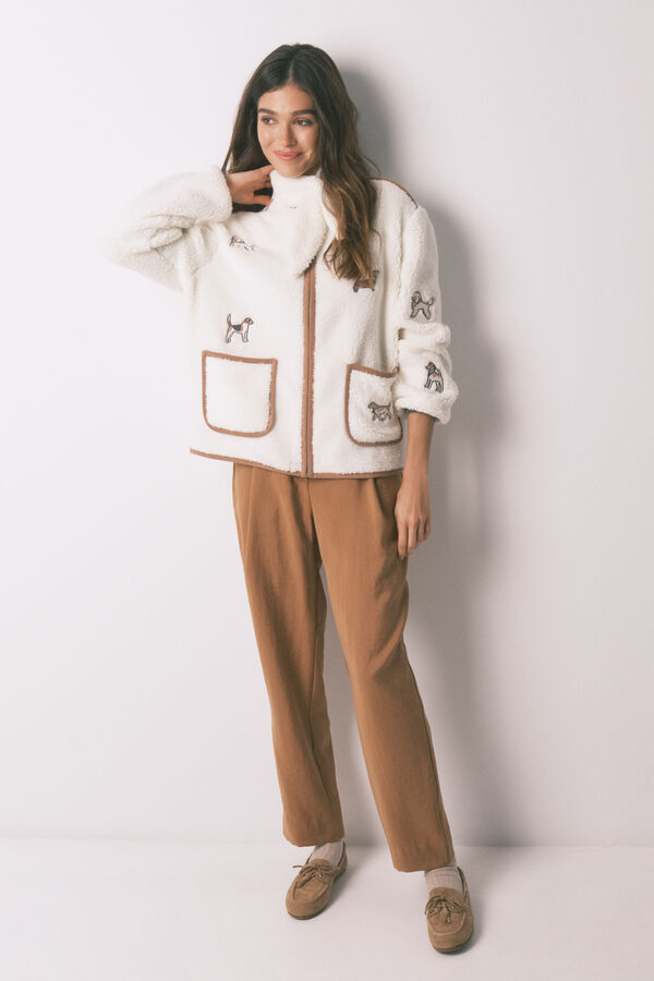 Women'secret Faux shearling short dog patch robe beige