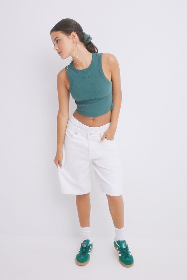 Womensecret Grünes Crop- Top / Oberteil aus Baumwolle Grün