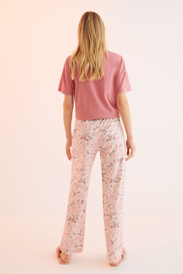Womensecret Pantalón largo 100% algodón paisley rosa