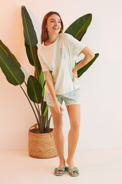 Womensecret Pyjama court 100 % coton vert fleurs vert