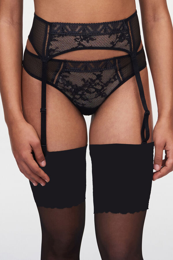 Womensecret Olivia garter belt in lace and embroidered tulle fekete
