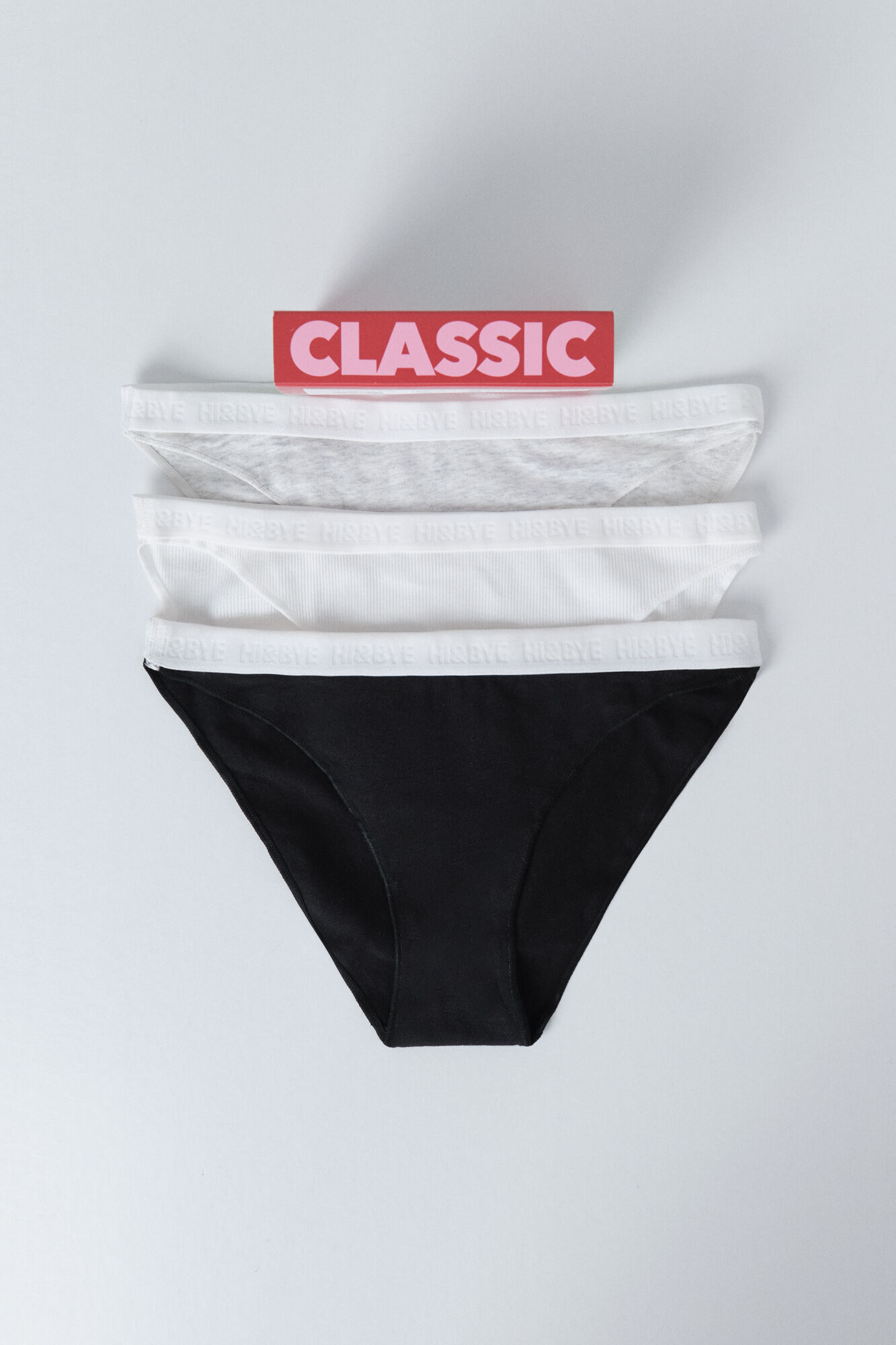 HI&BYE Pack of 3 classic panties in white, grey, and black