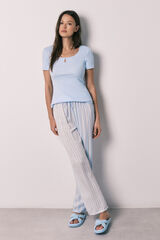 Women'secret Blue cotton and viscose short sleeve long pyjamas blue