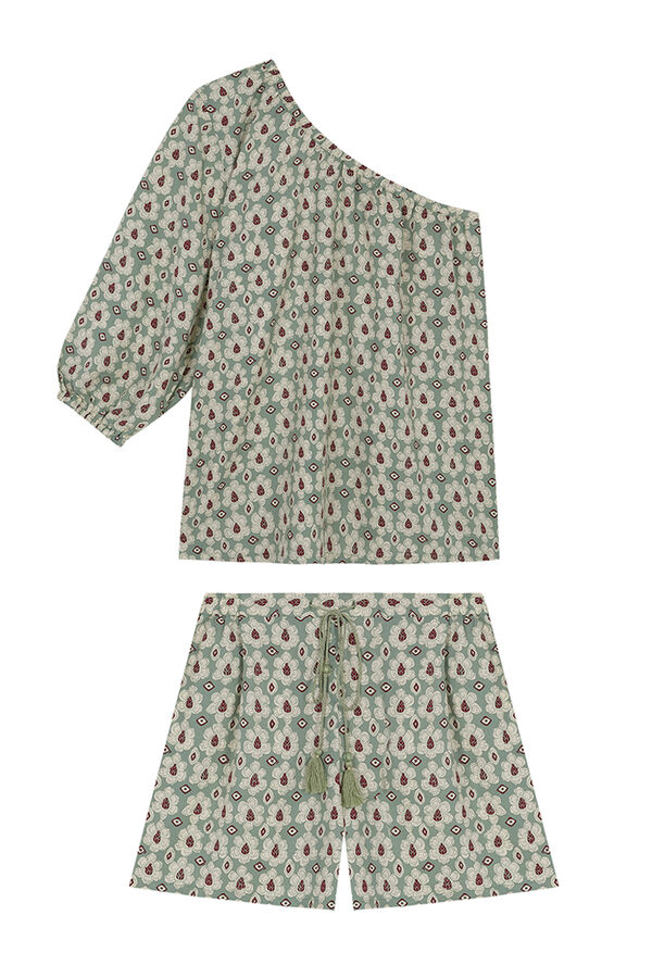 Womensecret Asymmetric top and printed shorts set green