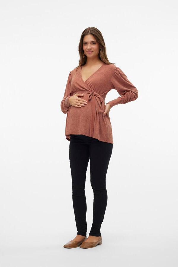 Mamalicious Top de punto escote cruzado maternity y lactancia  marr&oacute;n