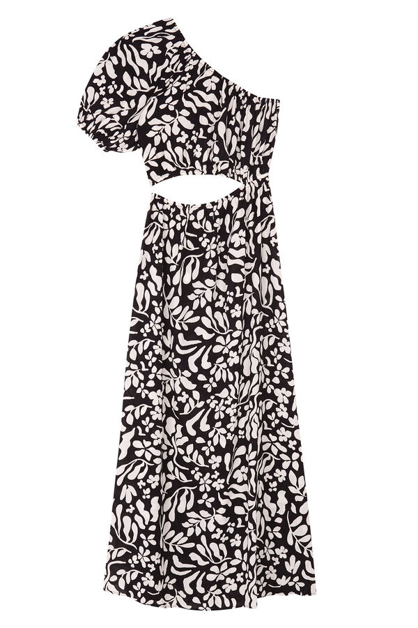 Womensecret Asimetrična haljina s cvjetnim uzorkom b&w Crna