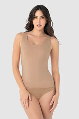 Leonisa Camiseta de control moderado con doble capa en abdomen beige