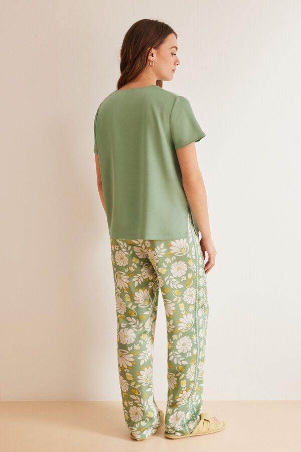 Womensecret Zöld virágmintás pizsama zöld