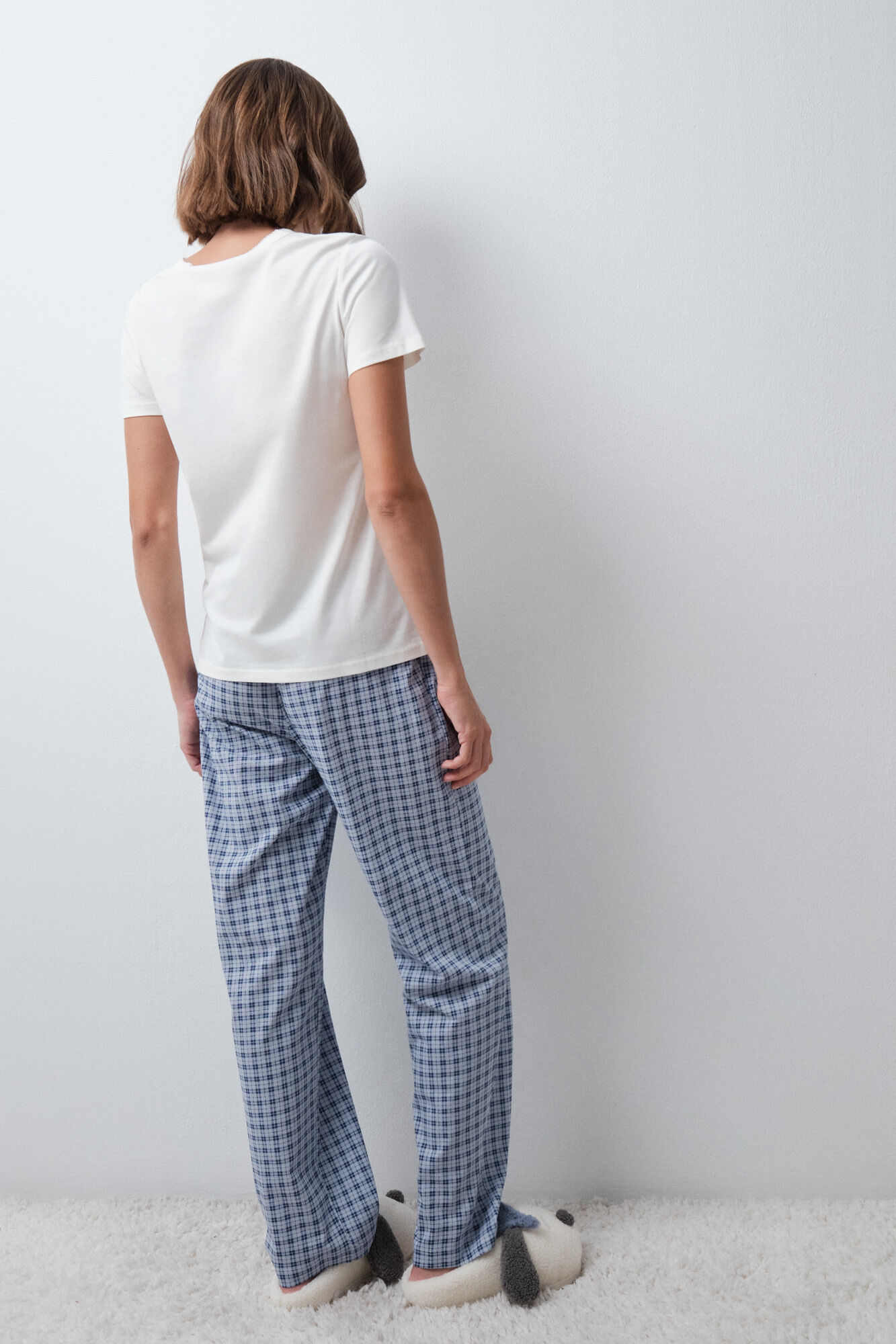Women'secret Pijama din bumbac Snoopy &icirc;n carouri cu m&acirc;necă scurtă