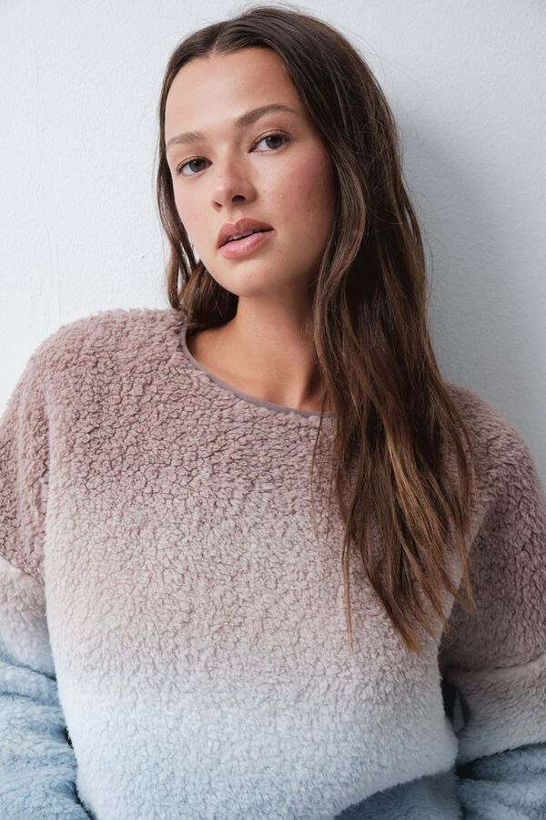 Women'secret Pyjama long en peau de mouton et polaire d&eacute;grad&eacute; bleu