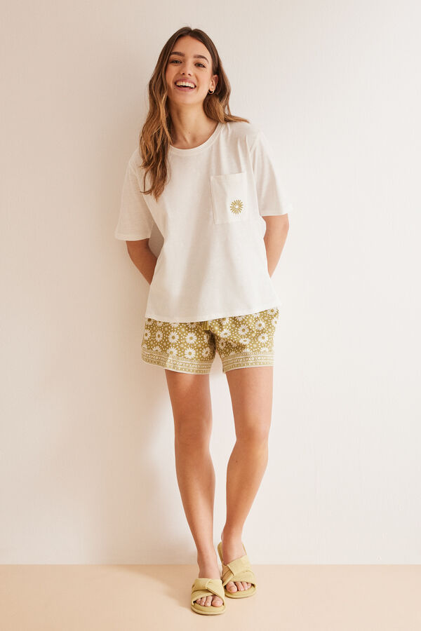 Womensecret Pijama 100% algodón shorts flores marfil