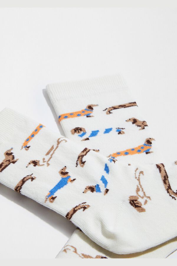 Besocks Calcetines midi perritos algod&oacute;n org&aacute;nico marfil