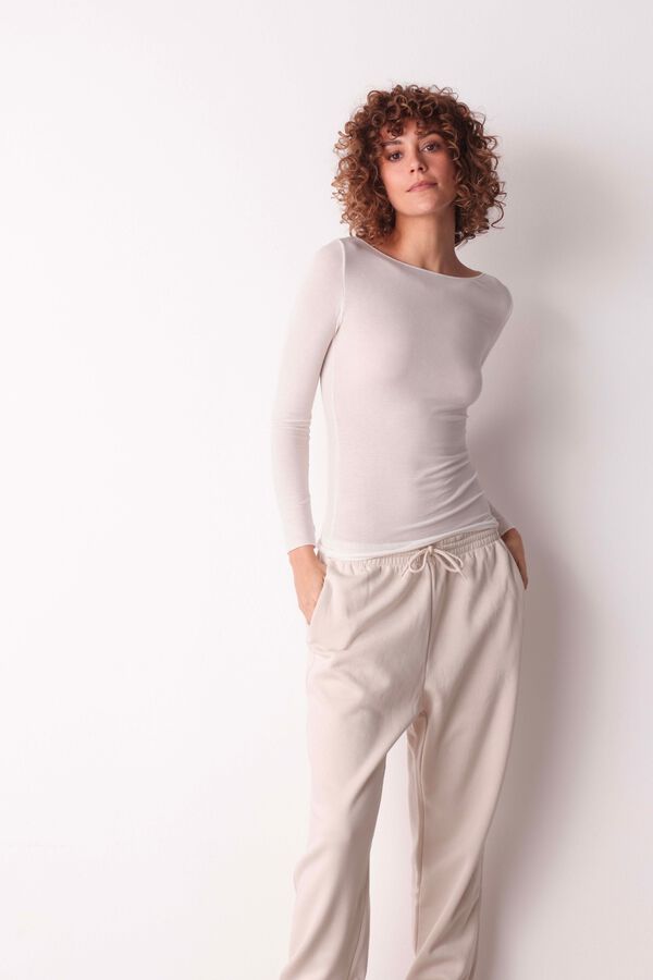 Cotonella Casmere long sleeve boat neck T-shirt beige
