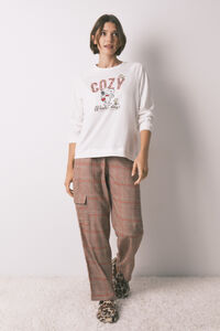 Women'secret Long 100% cotton printed check pajamas Snoopy