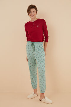 Womensecret Pantalon pyjama 100 % coton fleurs vert