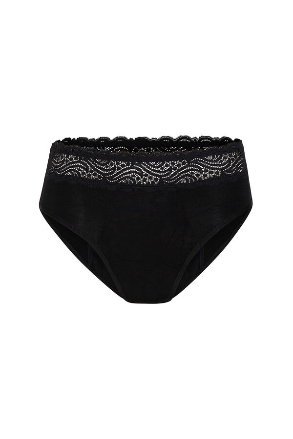 Womensecret Black bamboo lace high waist period panties – maxi absorption fekete