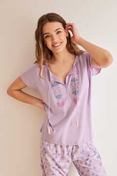 Womensecret Pijama 100% algodón Capri rombos morado/lila