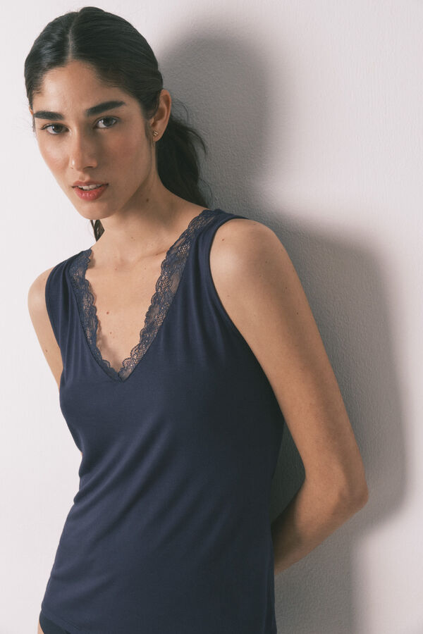 Women'secret Blue jersey-knit super soft T-shirt blue