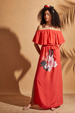 Womensecret Long floral strapless dress red