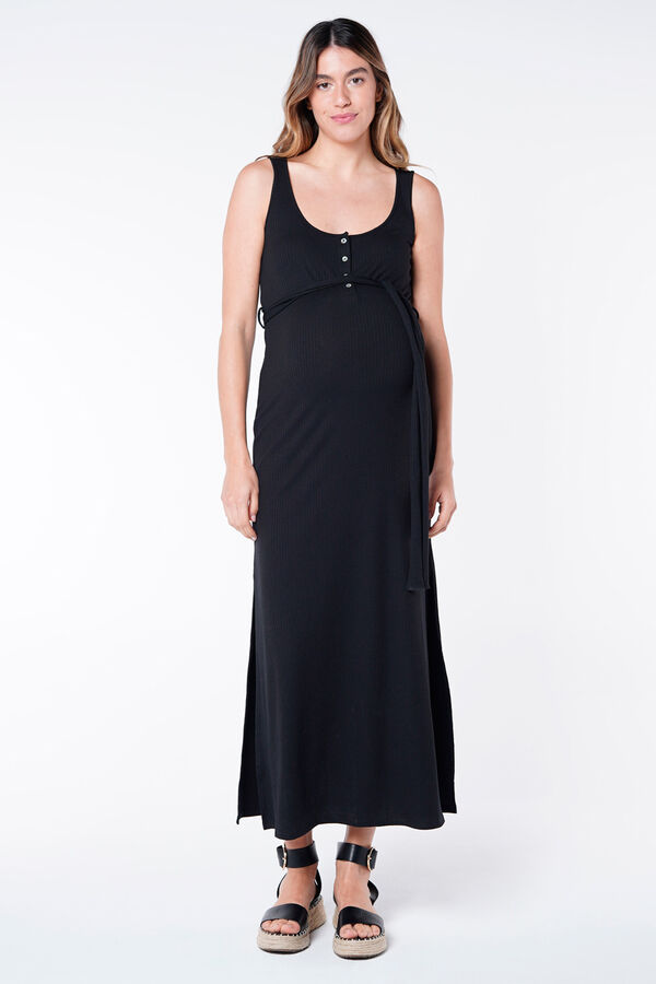 Womensecret Vestido maternity amamentação comprido canelado preto