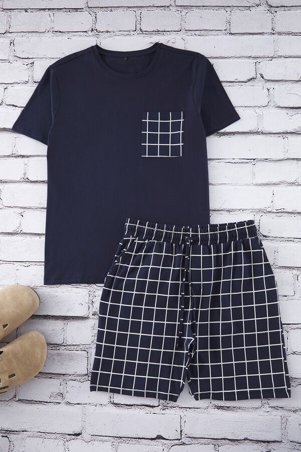Trendyol Conjunto de pijama corto cuadros azul