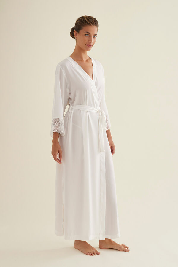 Promise Long satin kimono robe Bež