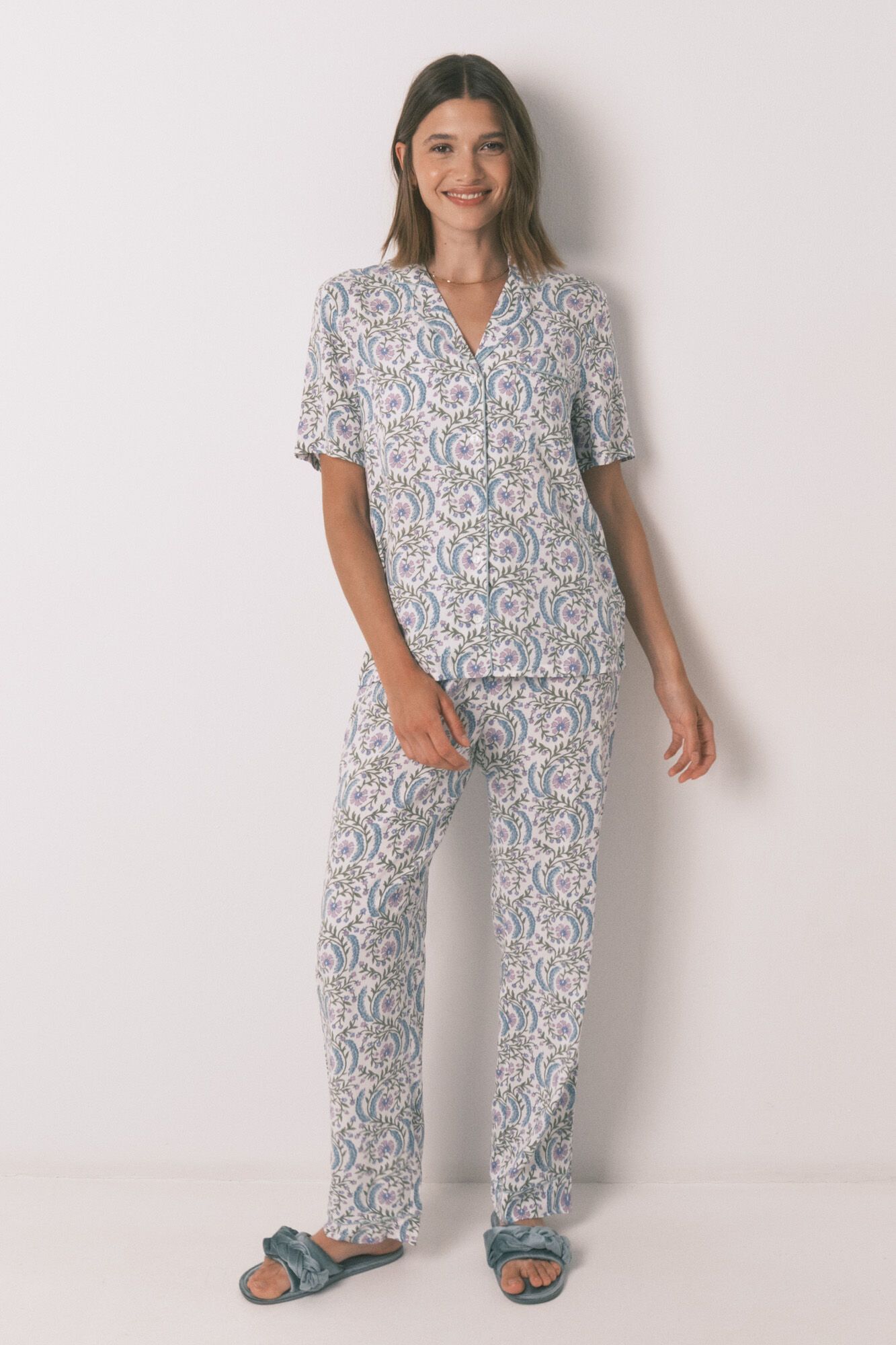 Women'secret Long green floral classic pyjamas