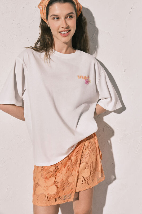 Women'secret Wei&szlig;es oversized Baumwoll-T-Shirt Naturwei&szlig;