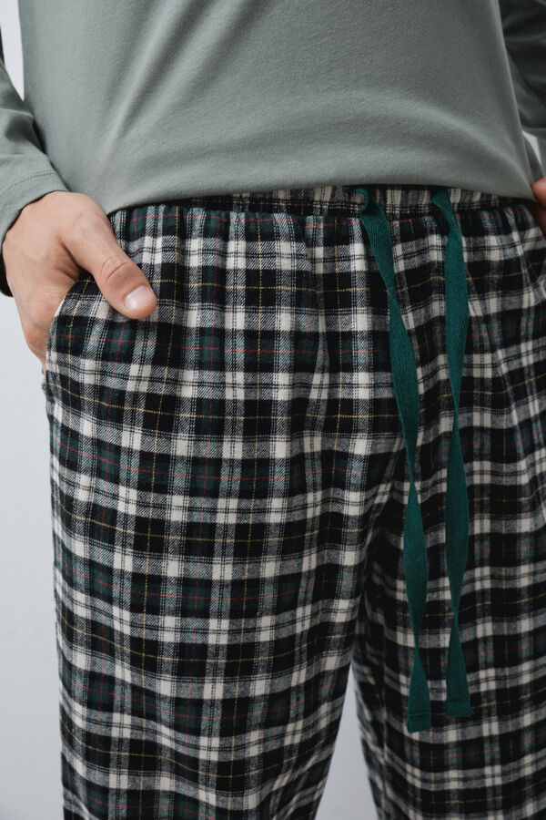 Women'secret Green cotton plaid men's pyjamas green