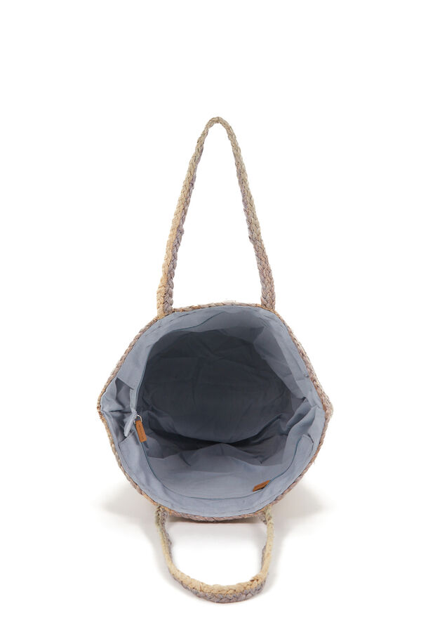 Womensecret Large raffia basket bag with grey stripes szürke